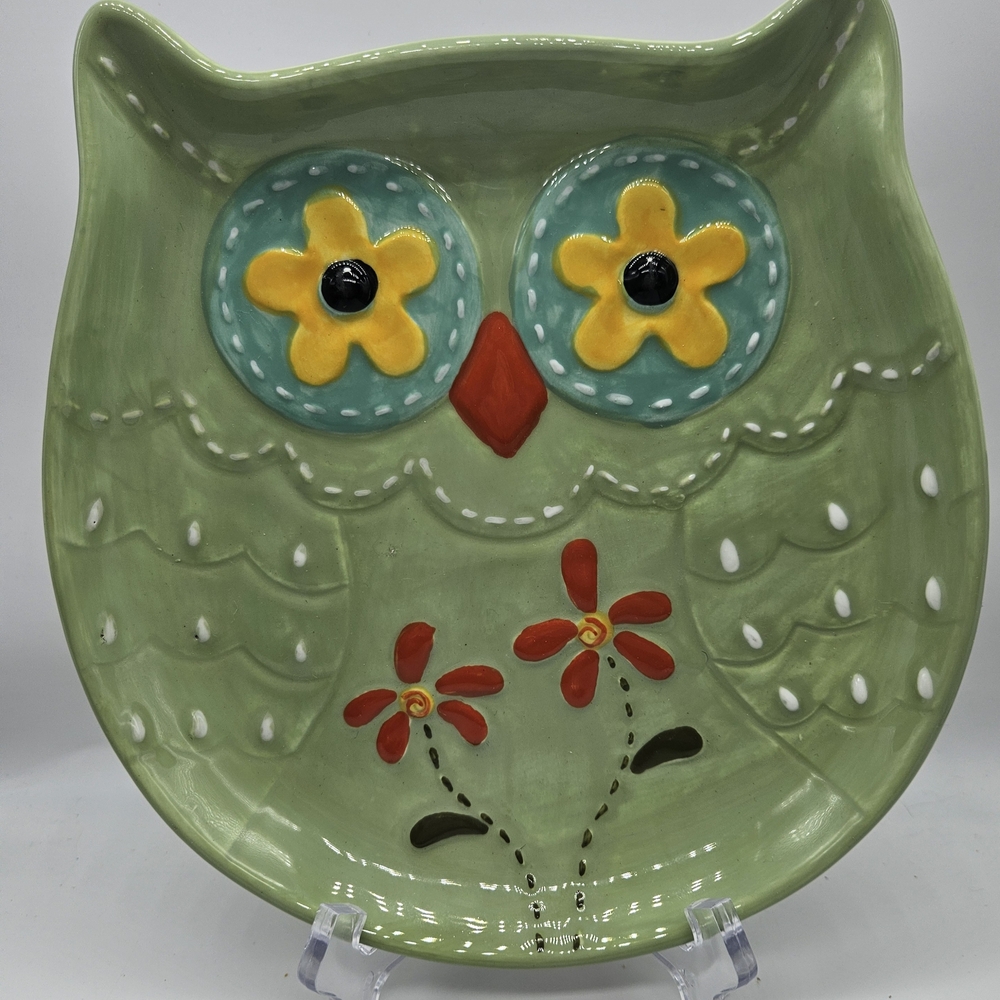 CRACKER BARREL Green Owl Ceramic Platter